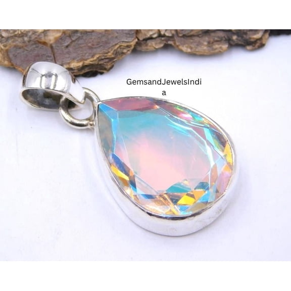 Angel Aura Quartz Pendant-Handmade Silver Pendant-925 Sterling Silver-Teardrop Angel Aura Quartz Pendant, Anniversary Pendant