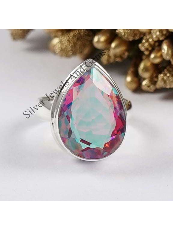 Angel Aura Quartz Ring-Handmade Ring-925 Sterling Silver Ring-Teardrop Angel Aura Quartz Ring-Gift for her-Promise Ring-Anniversary Ring