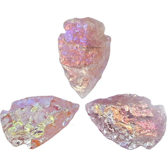Angel Aura Rose Quartz Crystal Arrow Head Stone (1" to 1.5" Inch)