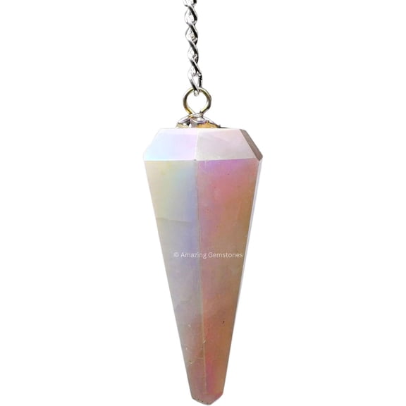 Angel Aura Rose Quartz Crystal Pendulum Dowsing Reiki Hexagonal Points
