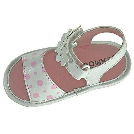 Angel Baby Girl Polka Dot & Flower Velcro Strap Leather Sandals (0, White)
