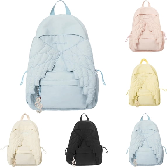 Angel Backpack Wings Backpack Multi Pastel Color Cutecore Daypack Lightweight Zip Up Casual Backpack with Side Pockets for Teen Women Campus Weekend Trip,Blue