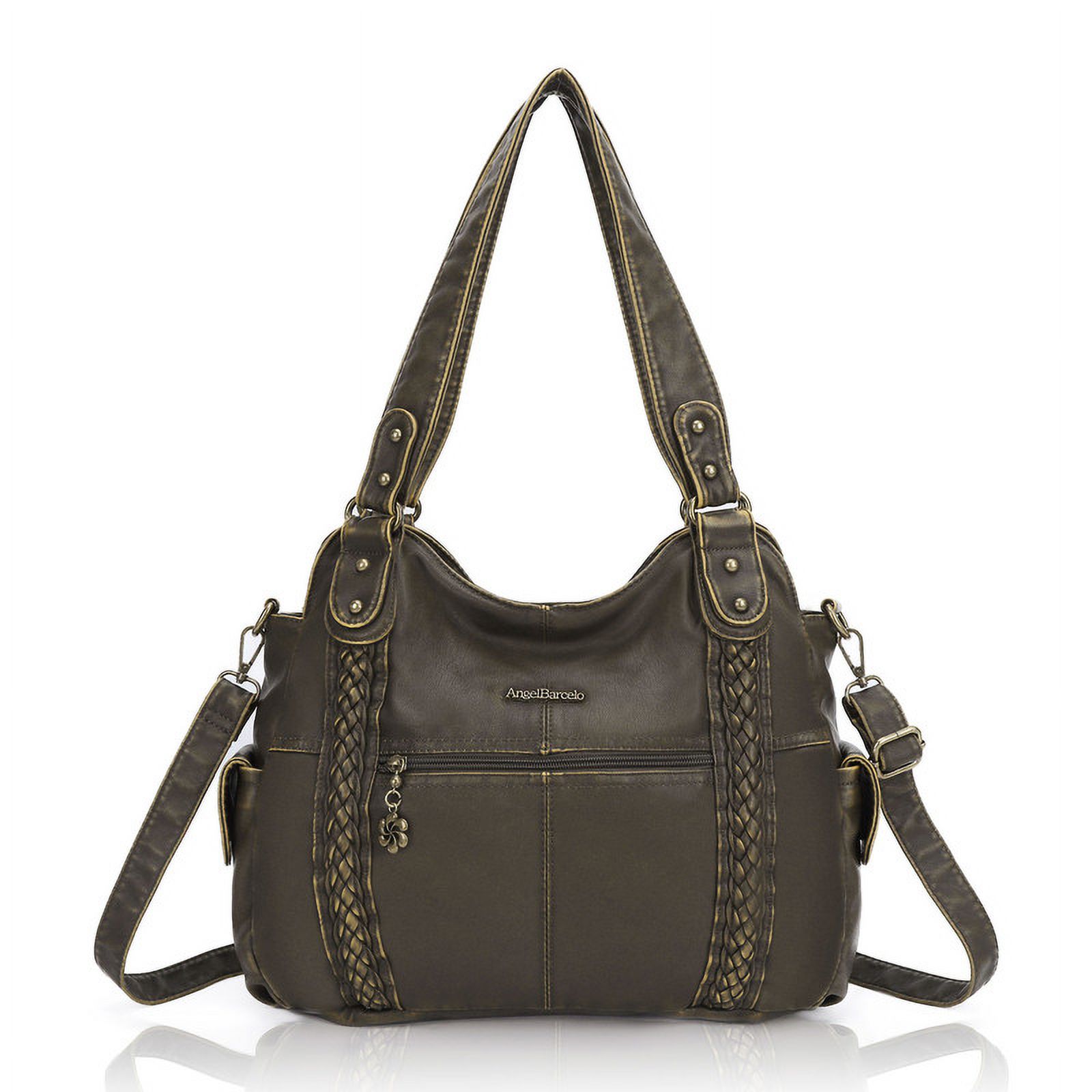 Angel Barcelo Hobo-tas Voor Dames – Gewassen PU-leer, Crossbody, Schoudertas, Handtas, Groot, 35x30x12 Cm, Met Verstelbare Riem