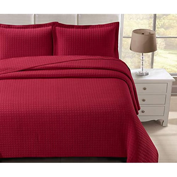 Angel Bedding 3-Piece Washed Quilt Bedspread Coverlet Set (Bordeaux, King102x98)