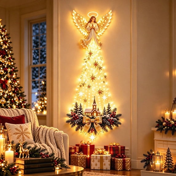 Angel Blessing Starfall Wall Light, Cascading Christmas Angel LED Wall ...