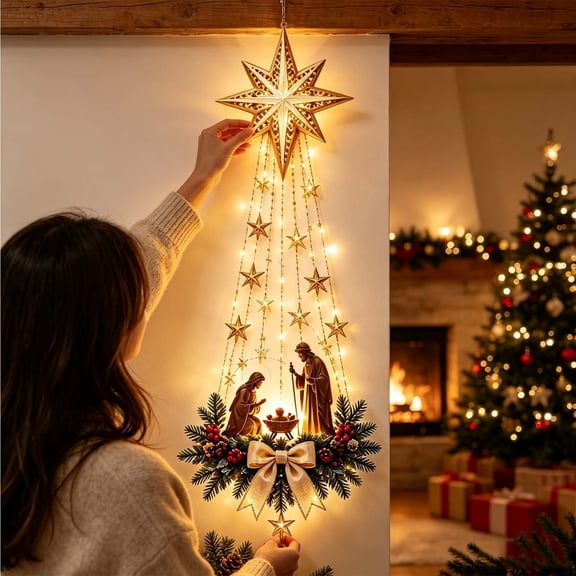 Angel Blessing Wall Light, Cascading Glowing Star Christmas Angel Wall Lamp, Led Starfall Effect Celestial Angel Figurine for Bedroom Living Room Entryway, Indoor Decoration