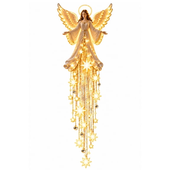 Angel Blessing Wall Light, Cascading Glowing Star Christmas Angel Wall Lamp, for Bedroom Living Room Entryway, Christmas Indoor Outdoor Decoration