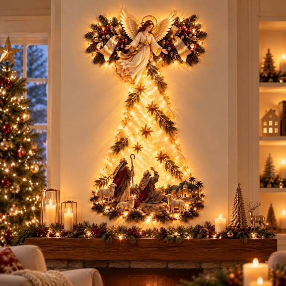 Angel Blessing Wall Light Starglow Cascading Christmas Angel Glowing Stars Nativity Scene Wall Decor Glowing Stars