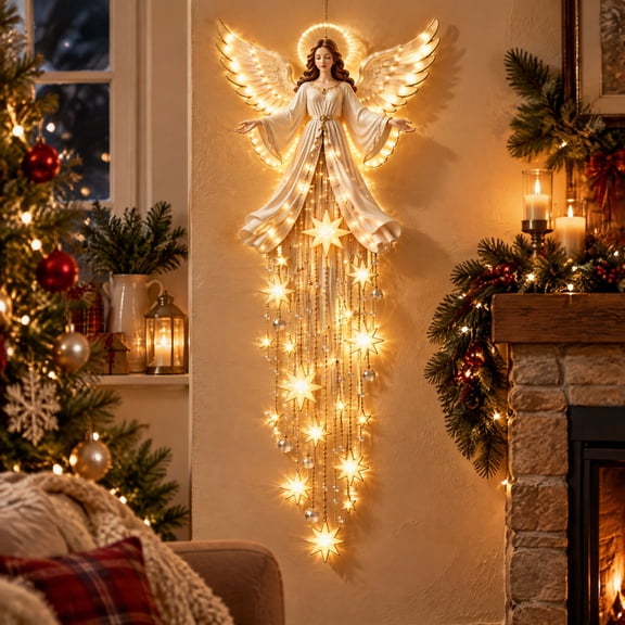 Angel Blessing Wall Light Starglow Cascading Christmas Angel with Glowing LED Holiday Decor Heavenly Warm Night Light