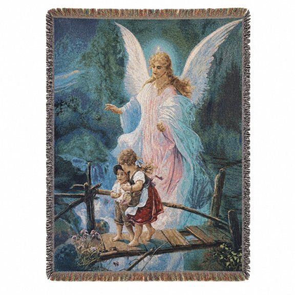 Angel Bridge Scene Woven Cotton Throw Blanket with Fringe