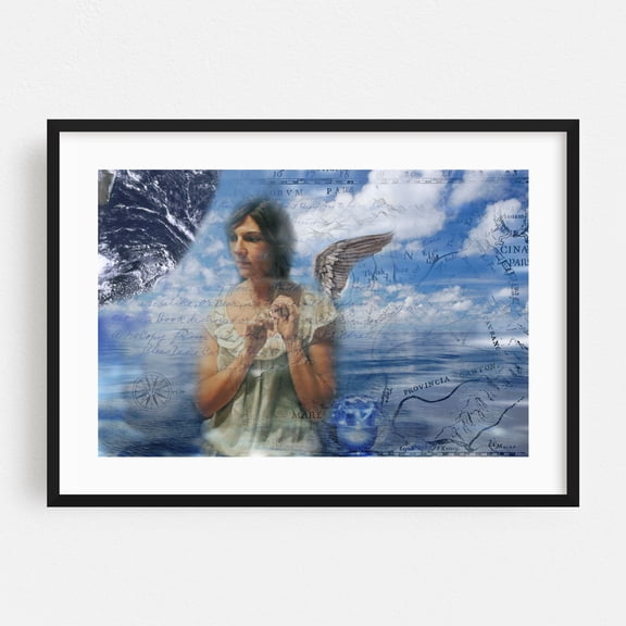 Angel - Brooklyn New York Photography Surrealism Map Fantasy Mystical Portrait Ocean Spiritual Black Framed Wall Art Print 16 x 24 inches