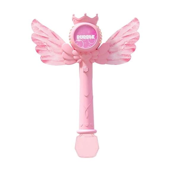 Angel Bubble Wand Bubble Blower, LED Light Magic Style Bubble Machine with 60ML Bubble Solution, Rechargeable Crown Bubble Wand for Party Festival Events (Pink)