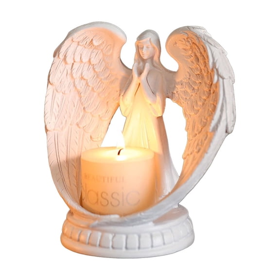 Angel Candlestick Holder – Pure White Winged Figurine with Candle, Bereavement Gift for Remembrance, Funeral Decor, or Spiritual Home Tabletop Display