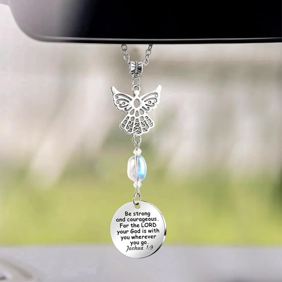 Angel Car Charms Rear View Mirror Accessories Christian Car Jewelry,Guardian Angel Hanging Ornament,Bible Religious Gifts,Rear View Mirror Accessories for Women Teen Girls Friends(Joshua 1:9)