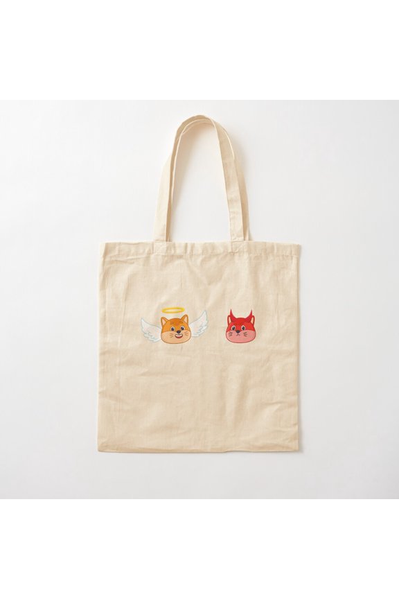 Angel Cat & Devil Cat Cotton Tote Bag Canvas Tote Bag, Family Gift For Mother, Her