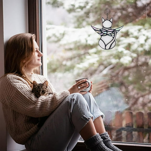 Angel Cat Memorial Gift Sympathy Ornament Pet Remembrance Decor White Hanging Tribute Angel Wing Sign