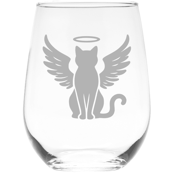 C&M Personal Gifts 17 oz Angel Cat Stemless Wine Glass