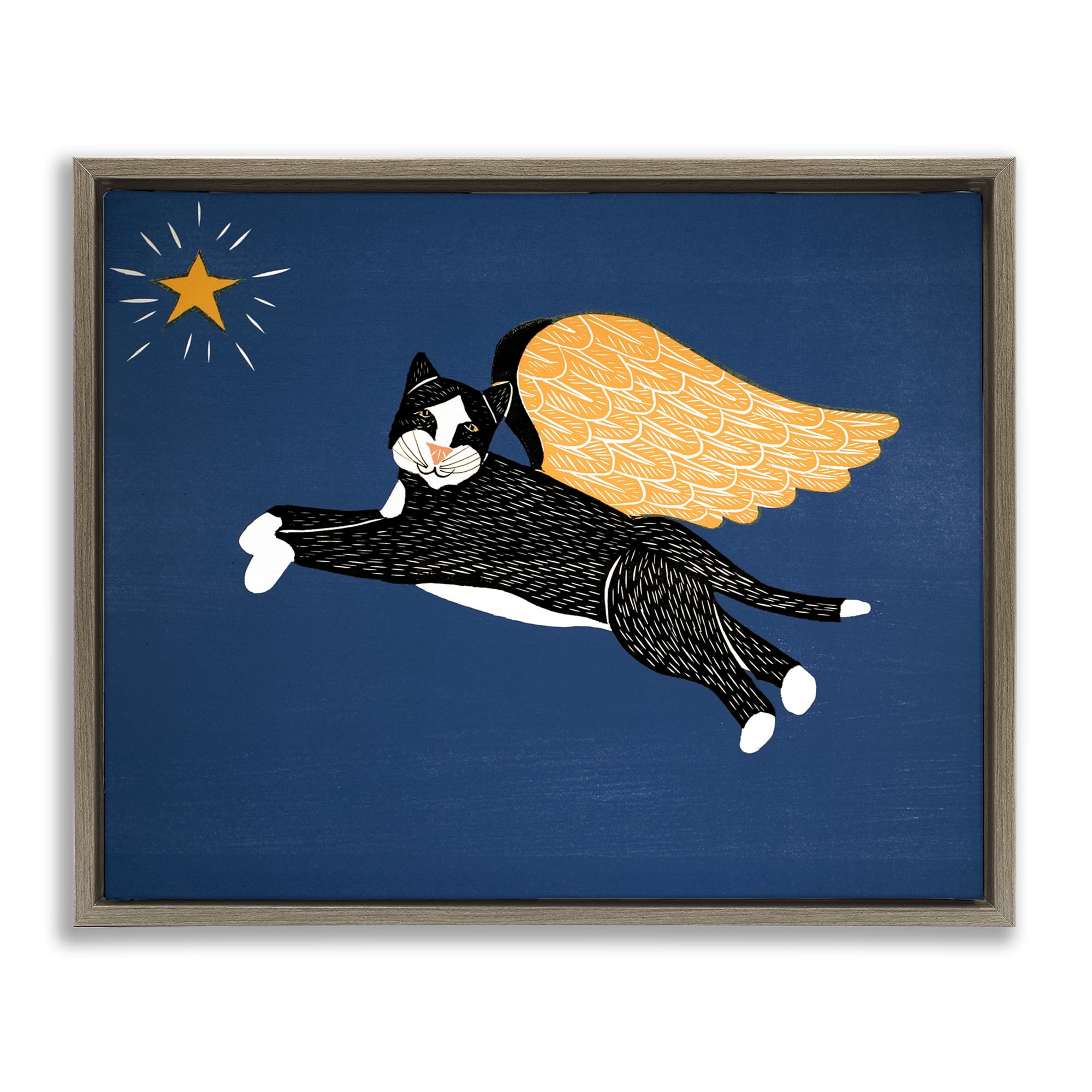 Angel Cat with Star Brown Framed Floater Canvas Wall Art, design by Stephen Huneck