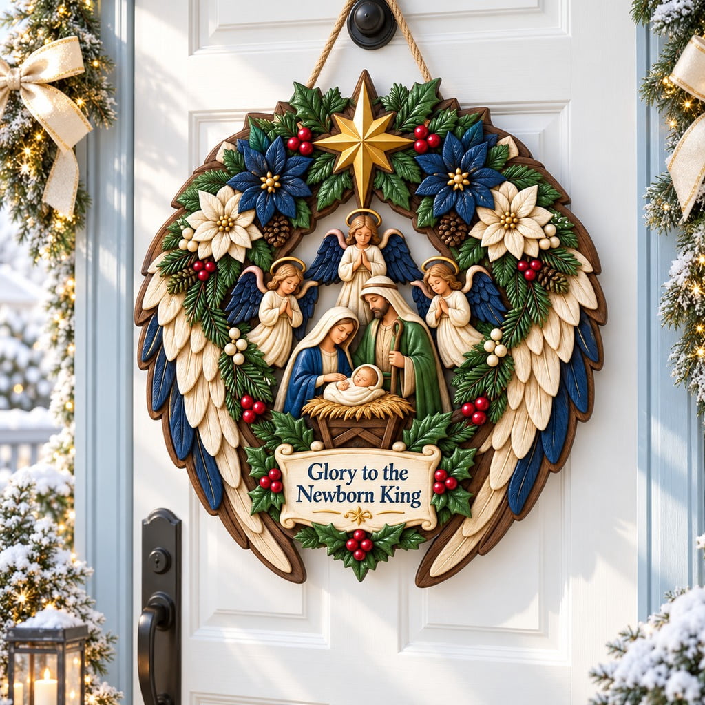 Angel Choir Nativity Wreath Wooden Door Sign for Christian Christmas ...