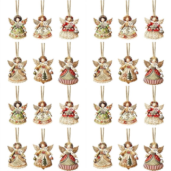 Angel Christmas Ornaments Wooden Xmas Tree Decorations 8cm Rustic Hanging Ornaments Farmhouse Angel Christmas Decorations for Xmas Tree Holiday Indoor Decor