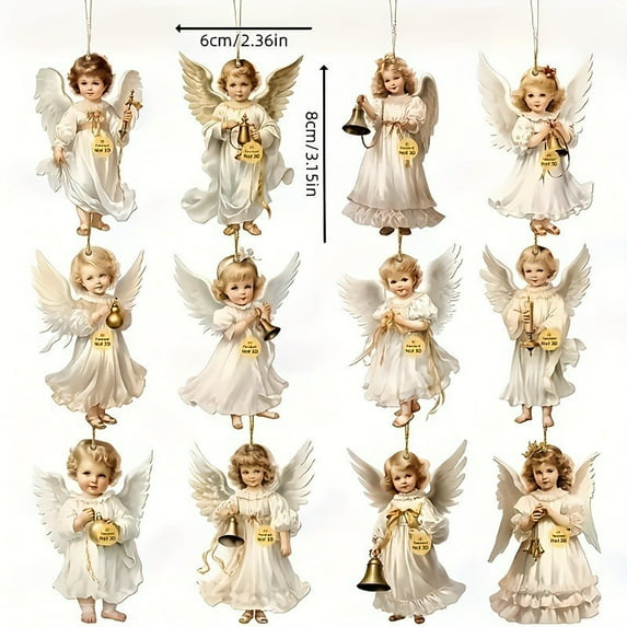 Angel Christmas Tree Ornaments, Set of Figurine Decorations for Xmas Tree, Vintage Style Holiday Hanging Decor(B)