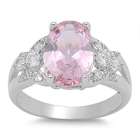 Angel Cluster Sides Pink Cubic Zirconia Ring Sterling Silver 925