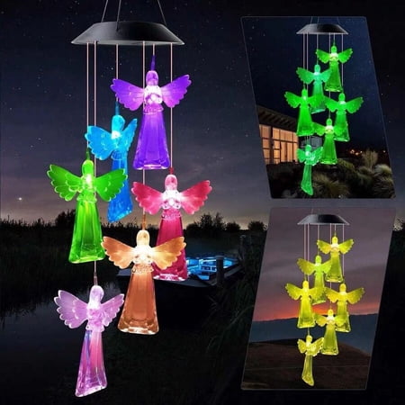 Angel Color Changing Hanging Lamp Solar Wind Chimes Lights LED Garden