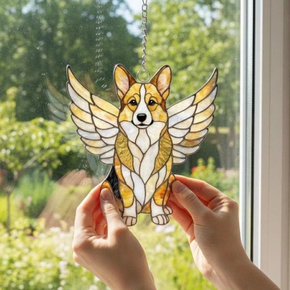Angel Corgi Acrylic Suncatcher Pet Memorial Window Hanging Home Decor