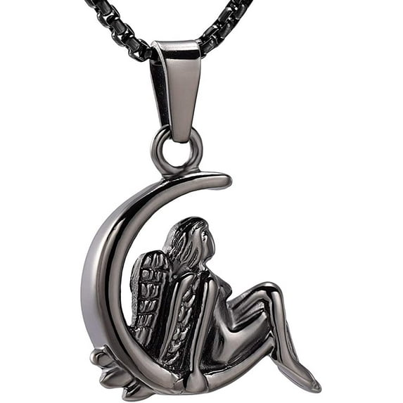 Angel Cremation Urn Necklace for Ashes Angel & Moon Urn Necklaces Cremation Necklack Locket Stainless Steel Keepsake Waterproof Memorial Pendent