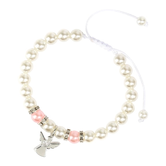 Angel Crosses Bracelet with Pink Pearls Girls Communion Jewelry Gift