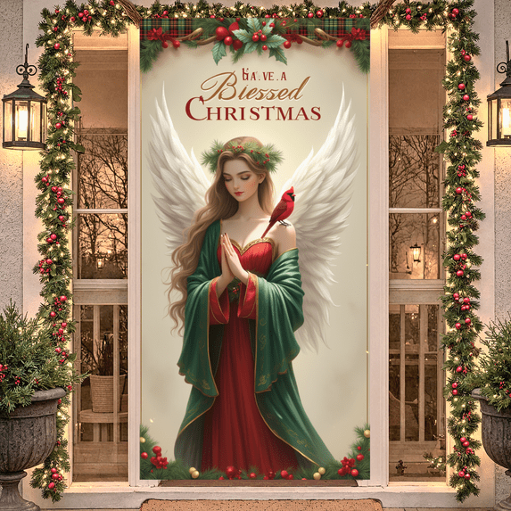 Angel Design Christmas Banner Decorative Angel Holiday Banner Cardinal Decoration Wings Design for Christmas Celebration Indoor Decor