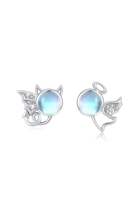 Angel And Devil Earrings Silver, Moonstone Earrings Angel Evil Stud Hypoallergenic Moonstone Jewellery Wedding Christmas Birthday Gift for Women Sister Friend Mom Wife