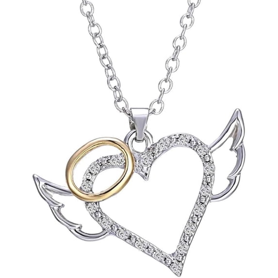 Angel Devil Heart Necklace Halo Cupid Pack Easter Pendant Necklace Silver Dual Pleated Necklace