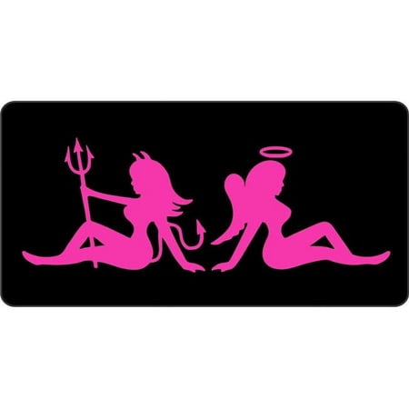Angel Devil Hot Pink On Black Photo License Plate