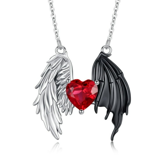 Angel Devil Necklace 925 Sterling Silver Angel Wings Pendant Necklace Angel Necklace Heart Symbol of Love Pendant Jewelry Gifts for Women Wife Her