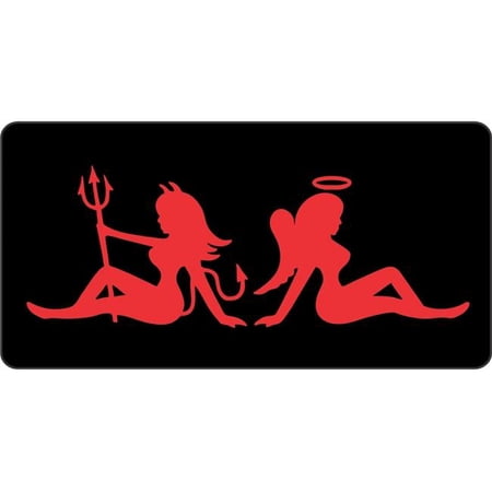Angel Devil Red On Black Photo License Plate