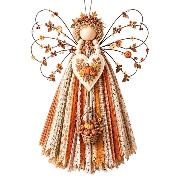 Angel Diy Macrame Craft Kit Precut Fabric Complete Accessories Fall Harvest Angel Hanging Ornament Farmhouse Wall Door Decor(Style E-25X18Cm)