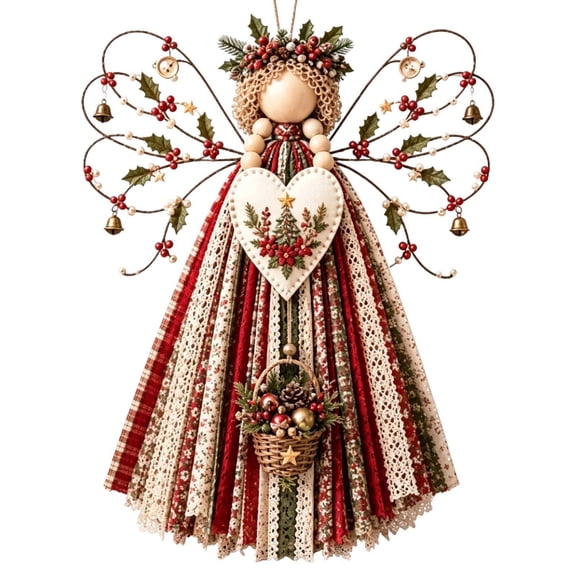 Angel Diy Macrame Craft Kit Precut Fabric Complete Accessories Xmas Bell Angel Hanging Ornament Farmhouse Wall Door Decor(Style F-25X18Cm)