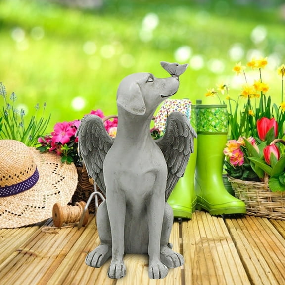 Angel Dog Butterfly Tribute Puppy Statue Sculpture Outdoor Garden Resin Decor