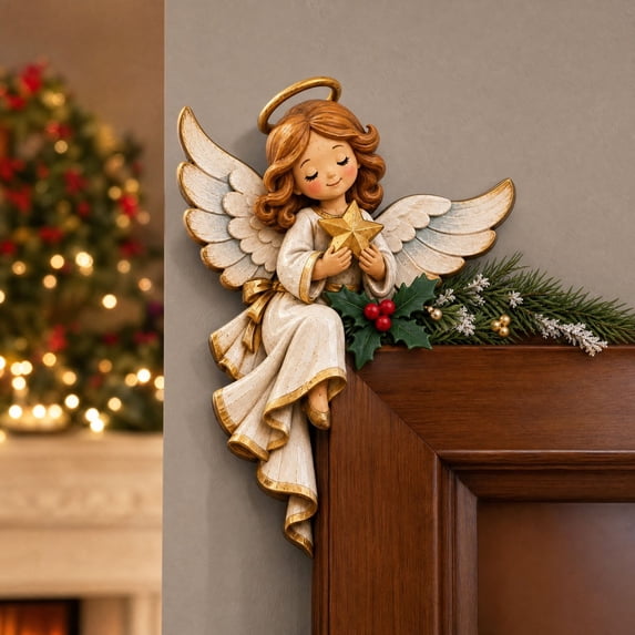 Angel Door Corner Hanging Decoration Christmas Resin Figurine for Door Frame Wall Display