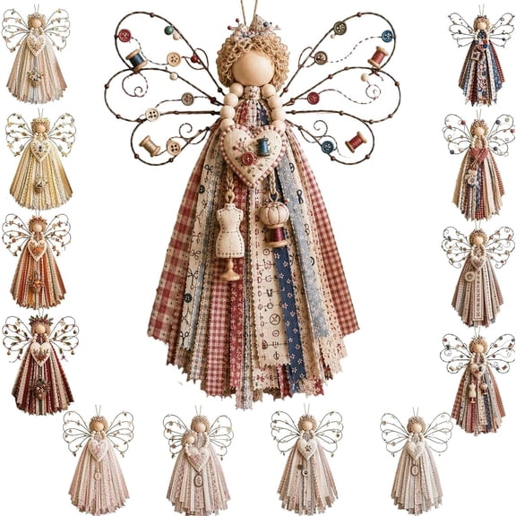 Angel Fabric Hanging DIY Kit Charming Handmade Angel Ornament Craft for Adults Rustic Wall Decor Christmas Home Decoration and Creative Activities (A11)