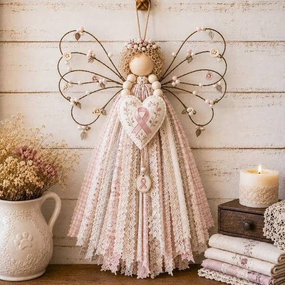 Angel Fabric Hanging DIY Kit DIY Fabric Hanging Ornament Kit Handmadeangel Craft Kit with Pre-Cut Fabric, Lace, Buttons & Angel Wings for Wall Mantel Seasonal Home Decor