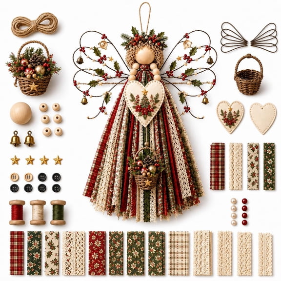 Angel Fabric Hanging DIY Kit, Fabric Angel Craft Kit for Adults, #M Precut fabric, layered wings and accents create a beginner-friendly handmade angel for Christmas and home hanging decor.