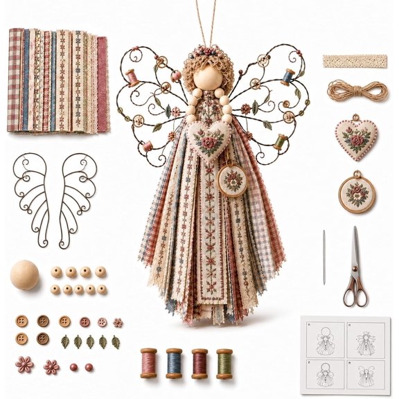 Angel Fabric Hanging DIY Kit, Fabric Angel Craft Kit for Adults, #J