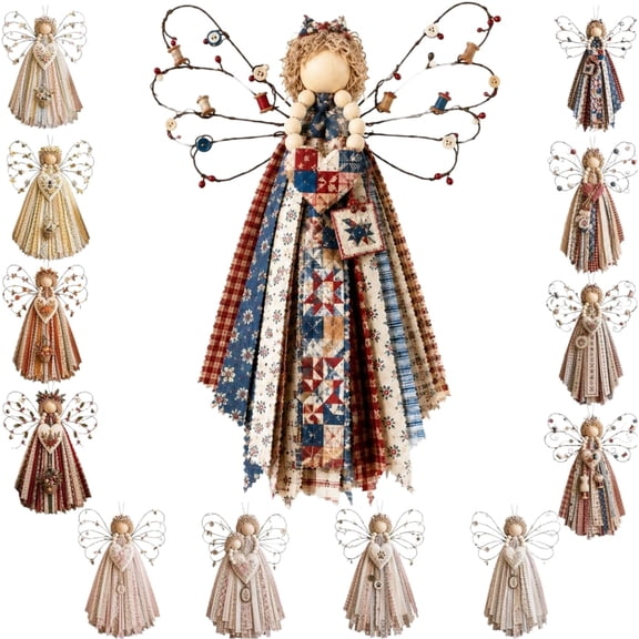 Angel Fabric Hanging DIY Kit, HandmadeAngel Ornament Craft Kit, Macrame Wall Weaving Craft, Precut Fabrics & Buttons to Create Layered Wings,BeginnerAngel Doll Making Kit for Christmas Tree