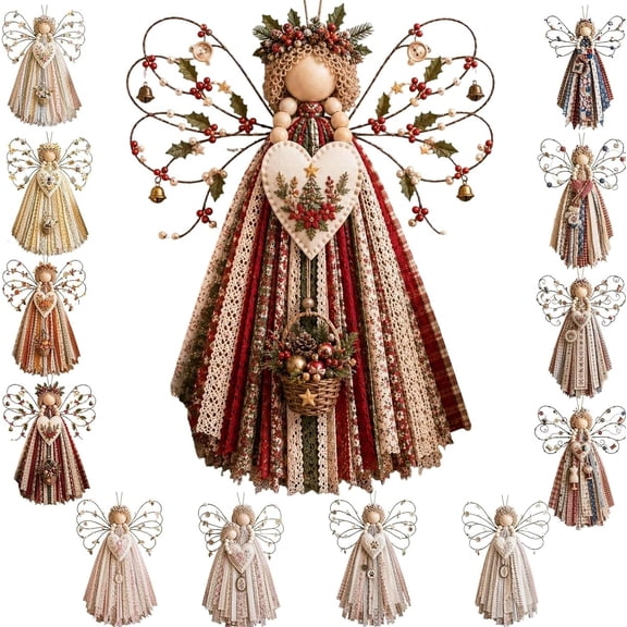 Angel Fabric Hanging DIY Kit, HandmadeAngel Ornament Craft Kit, Macrame Wall Weaving Craft, Precut Fabrics & Buttons to Create Layered Wings,BeginnerAngel Doll Making Kit for Christmas Tree
