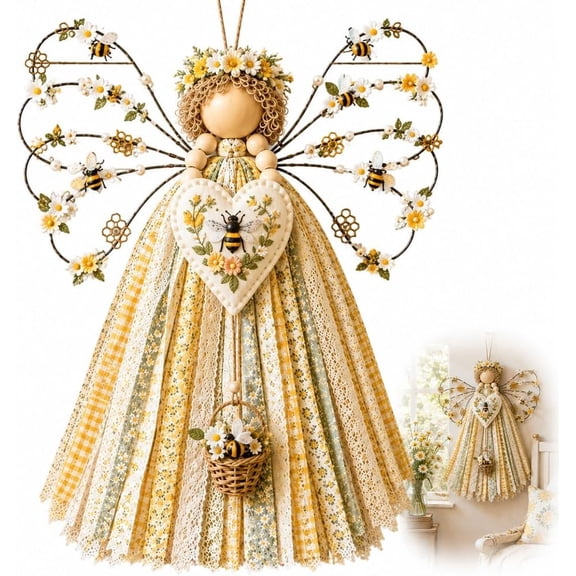 Angel Fabric Hanging DIY Kit, HandmadeAngel Ornament Craft Kit, Macrame Wall Weaving Craft, Precut Fabrics & Buttons to Create Layered Wings,BeginnerAngel Doll Making Kit