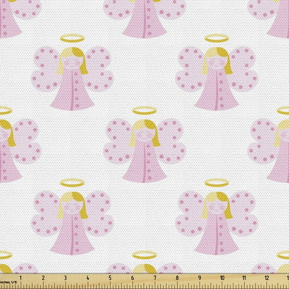 Angel Fabric by the Yard Upholstery, Angels Wing Girl with Halo Surreal Cartoon, Decorative Fabric for DIY and Home Accents, 1 Yard, Earth Yellow Pale Pink by Ambesonne