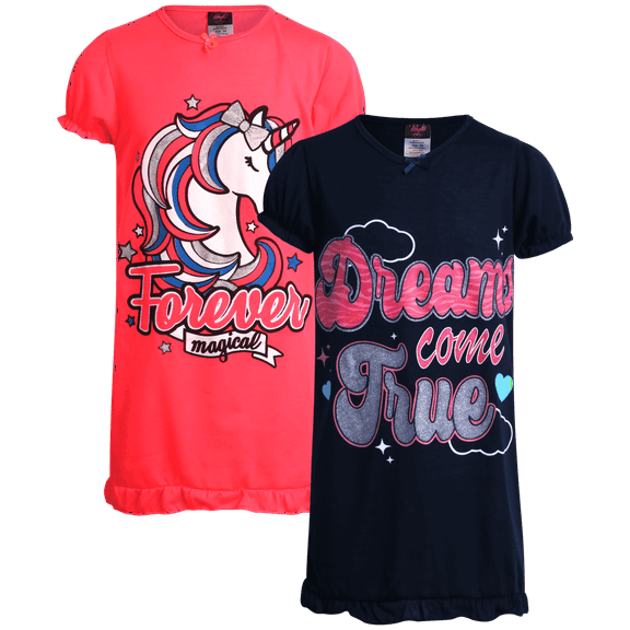 Angel Face Girls Nightgown - 2 Pack Soft Short Sleeve Graphic Sleep Dress & Girls Nightgowns (6-14)