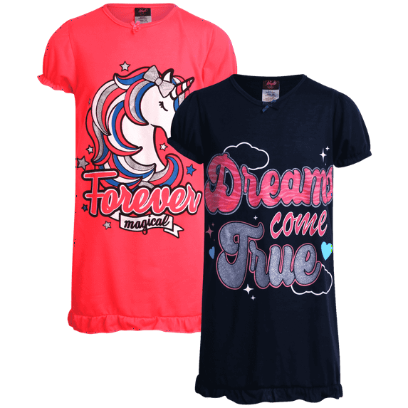 Angel Face Girls Nightgowns - 2 Pack Soft Cozy Short Sleeve Graphic Sleep Dress for Girls (Size: 4-6)